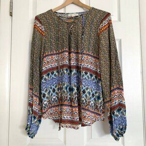 Farmers Market Womens Medium Boho Top Long Sleeve Pullover Multicolor Hippie 70s